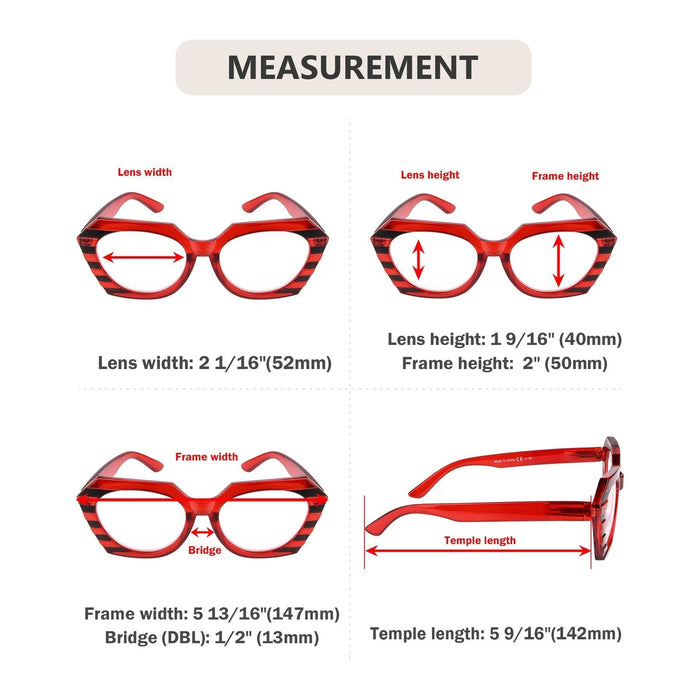 Eyekeeper - 5 Pack Stylish Stripe Polygon Reading Glasses R2135