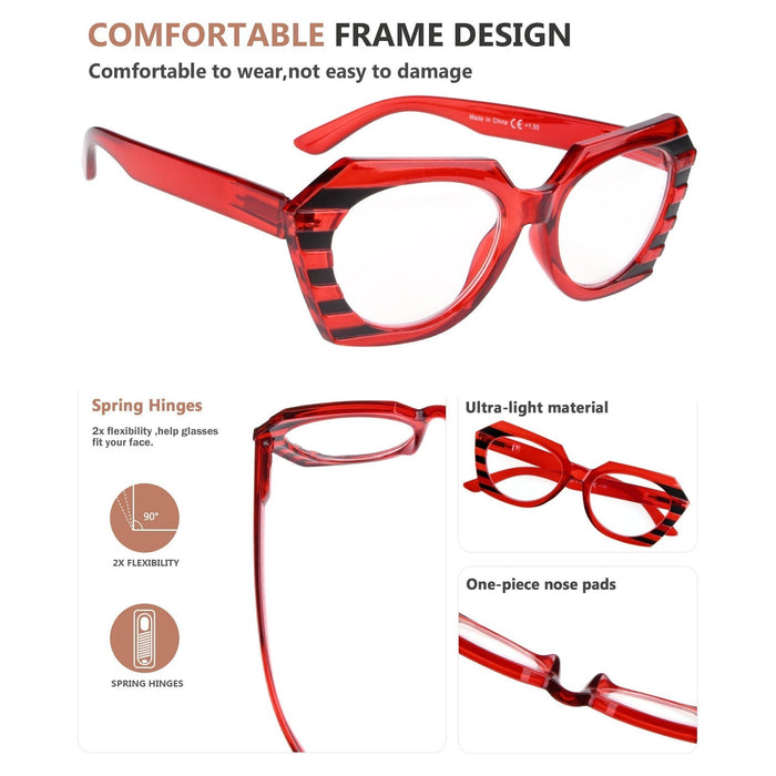 Eyekeeper - 5 Pack Stylish Stripe Polygon Reading Glasses R2135