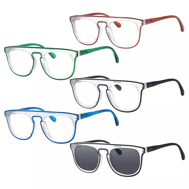 eyekeeper.com 5 Pack Stylish Pilot Reading Glasses Double Color Readers R2122 Eyeglasses