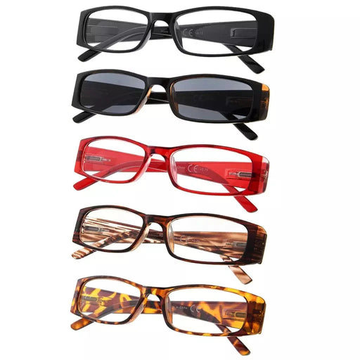eyekeeper.com 5 Pack Stylish Rectangular Reading Glasses Sunshine Readers R006 Eyeglasses