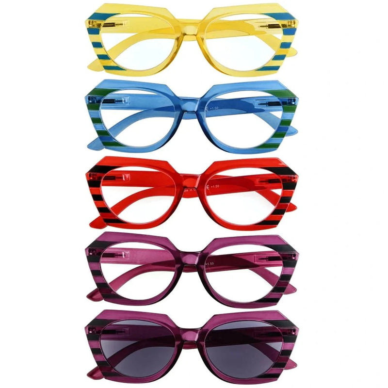 eyekeeper.com 5 Pack Stylish Stripe Polygon Reading Glasses R2135 Eyeglasses