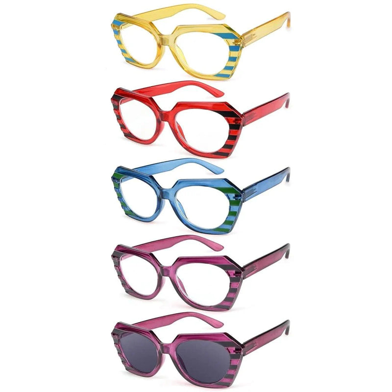 eyekeeper.com 5 Pack Stylish Stripe Polygon Reading Glasses R2135 Eyeglasses