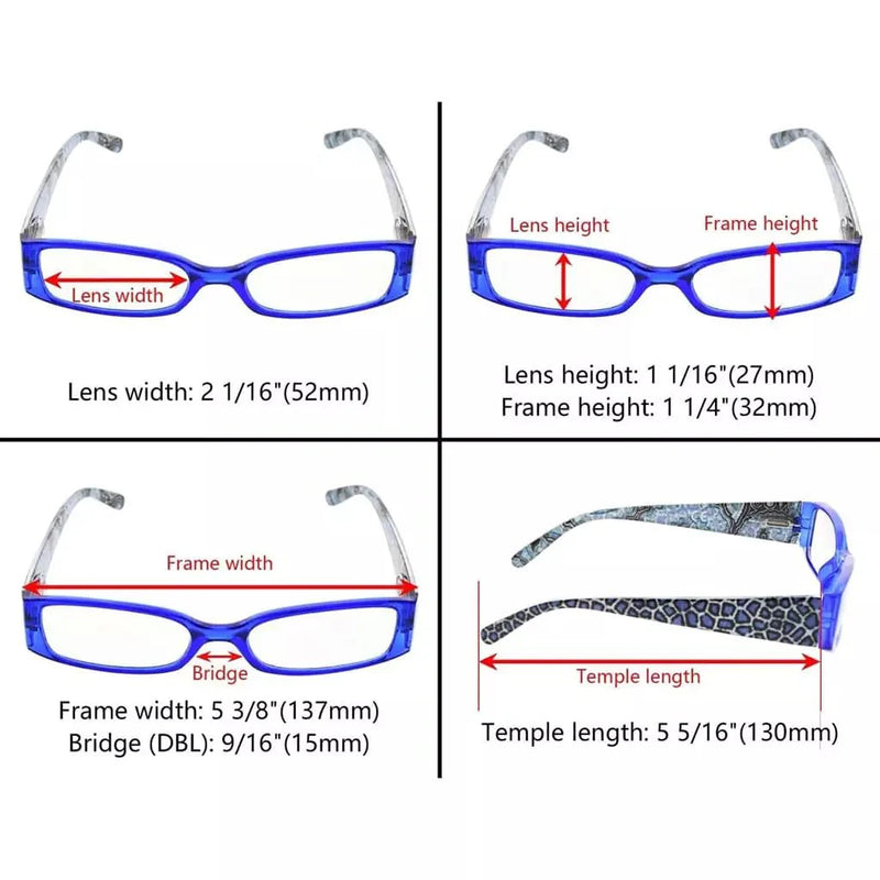 eyekeeper.com 5 Pack Tiger Pattern Rectangle Reading Glasses R040A Eyeglasses