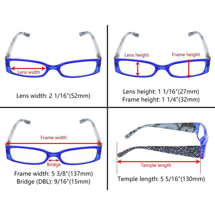 Eyekeeper - 5 Pack Tiger Pattern Rectangle Reading Glasses R040A