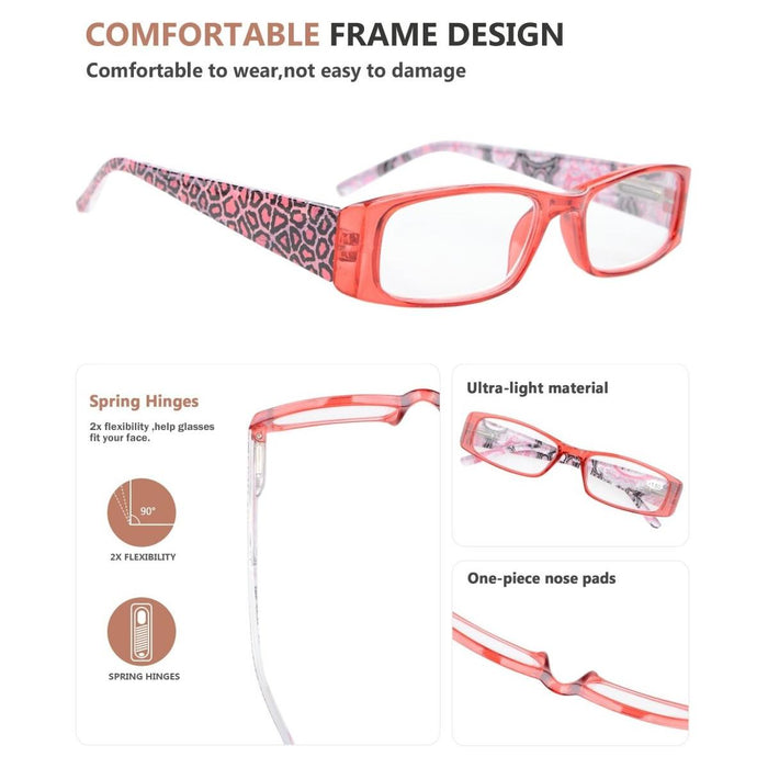 Eyekeeper - 5 Pack Tiger Pattern Rectangle Reading Glasses R040A