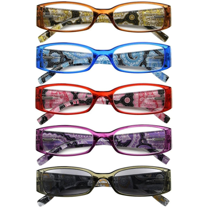 Eyekeeper - 5 Pack Tiger Pattern Rectangle Reading Glasses R040A