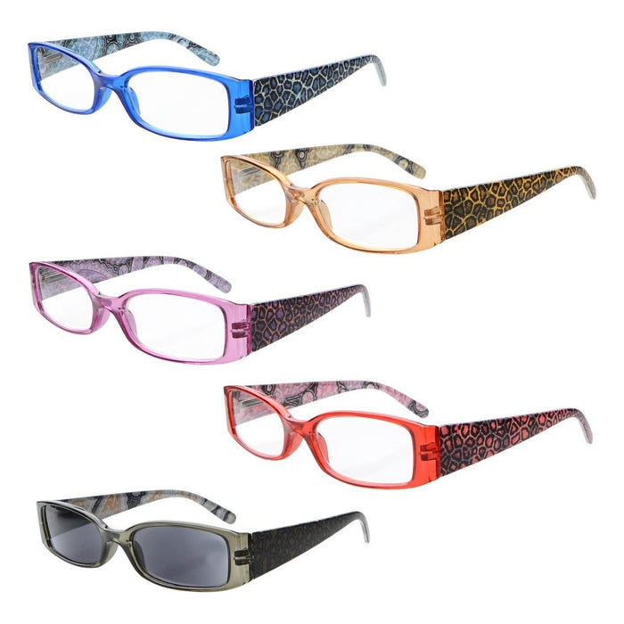 Eyekeeper - 5 Pack Tiger Pattern Rectangle Reading Glasses R040A