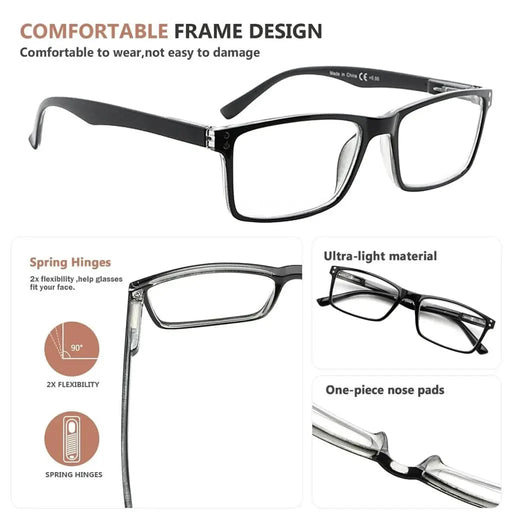eyekeeper.com 5 Pack Vintage Rectangle Reading Glasses Classic Readers R802 Eyeglasses