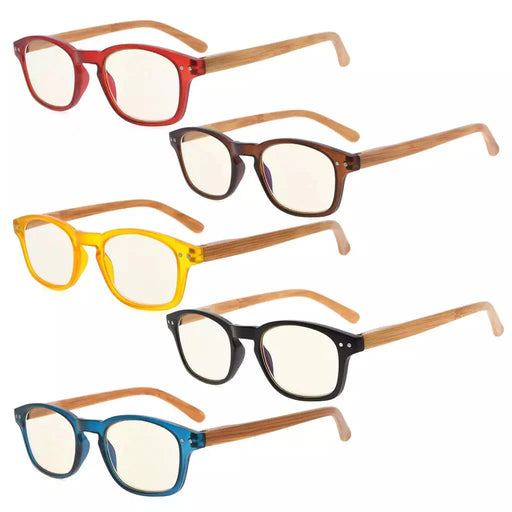 eyekeeper.com 5 Pack Wooden Arms Blue Light Filter Reading Glasses UVR034 Eyeglasses