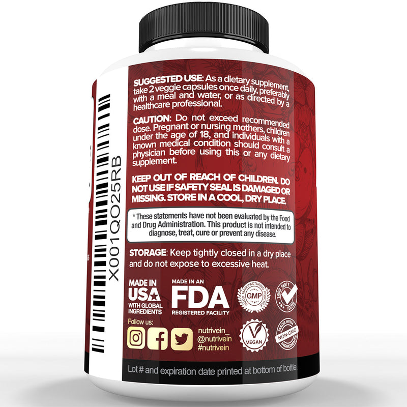 Nutrivein Nutrivein Premium Apple Cider Vinegar Supplements with Mother - 1600 mg - 120 Capsules 9B-W5LZ-LO3O