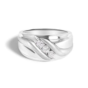 Bids.com Men's .925 Sterling Silver 1/2 Cttw Diamond Channel Set 3-Stone Band Ring - Ring Size 10 Rings