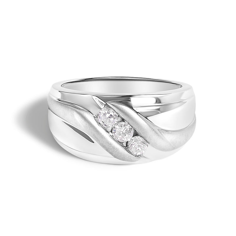Bids.com Men's .925 Sterling Silver 1/2 Cttw Diamond Channel Set 3-Stone Band Ring - Ring Size 10 Rings