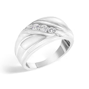 Bids.com Men's .925 Sterling Silver 1/2 Cttw Diamond Channel Set 3-Stone Band Ring - Ring Size 10 Rings