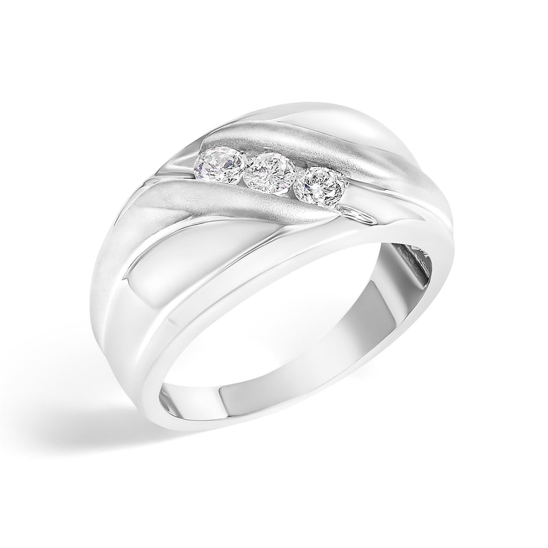 Bids.com Men's .925 Sterling Silver 1/2 Cttw Diamond Channel Set 3-Stone Band Ring - Ring Size 10 Rings