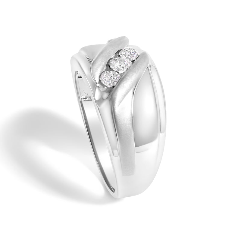 Bids.com Men's .925 Sterling Silver 1/2 Cttw Diamond Channel Set 3-Stone Band Ring - Ring Size 10 Rings