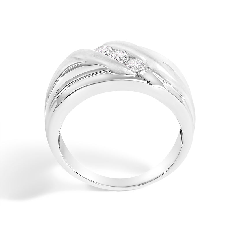 Bids.com Men's .925 Sterling Silver 1/2 Cttw Diamond Channel Set 3-Stone Band Ring - Ring Size 10 Rings