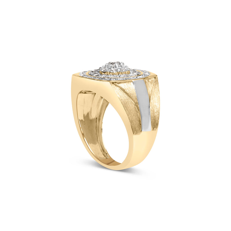 Bids.com 10K Yellow Gold 1 1/2 Cttw Diamond Cluster and Halo Signet Mens Ring (K-L Color, I1-I2 Clarity) - Size 10 Rings
