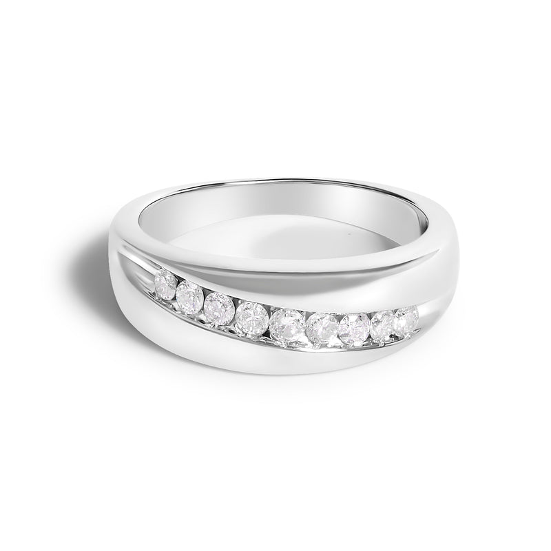 Bids.com Men's.925 Sterling Silver 1/2 Cttw Diamond 9 Stone Band Ring - Size 10 Rings