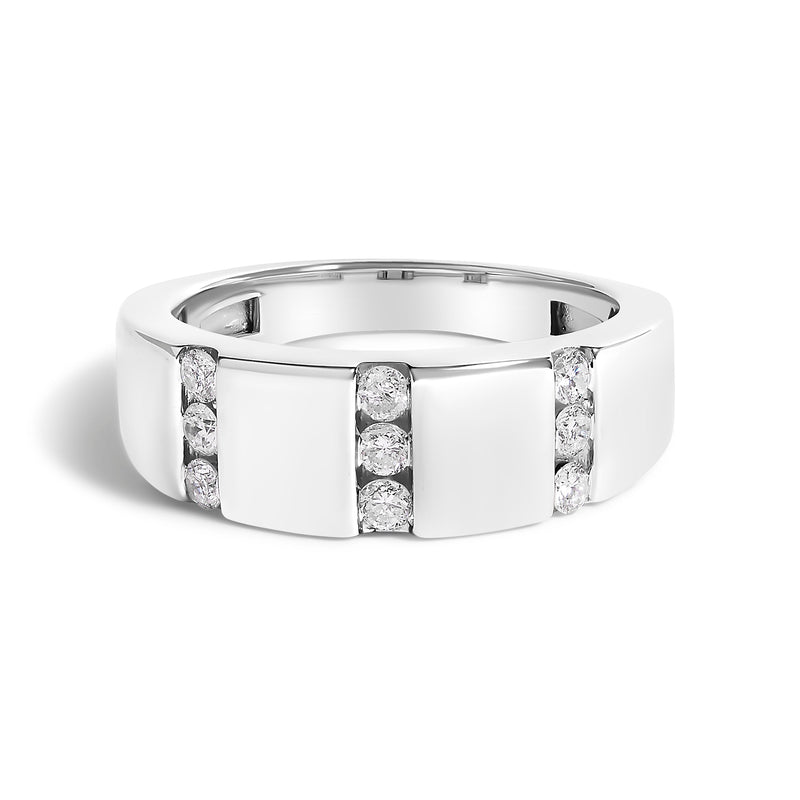 Bids.com Men's .925 Sterling Silver 1/2 Cttw Diamond Triple Three Stone Row Band Ring (H-I Color, I1-I2 Clarity) - Ring Size 10 Rings