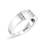 Bids.com Men's .925 Sterling Silver 1/2 Cttw Diamond Triple Three Stone Row Band Ring (H-I Color, I1-I2 Clarity) - Ring Size 10 Rings