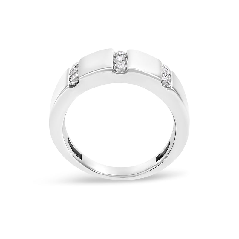 Bids.com Men's .925 Sterling Silver 1/2 Cttw Diamond Triple Three Stone Row Band Ring (H-I Color, I1-I2 Clarity) - Ring Size 10 Rings