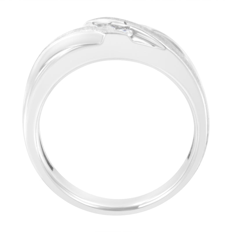 Bids.com 10K White Gold 1/10 Cttw Diamond Men's Three Stone Channel Set Diamond Wedding Ring (I-J Color, I1-I2 Clarity) - Size 10 Rings