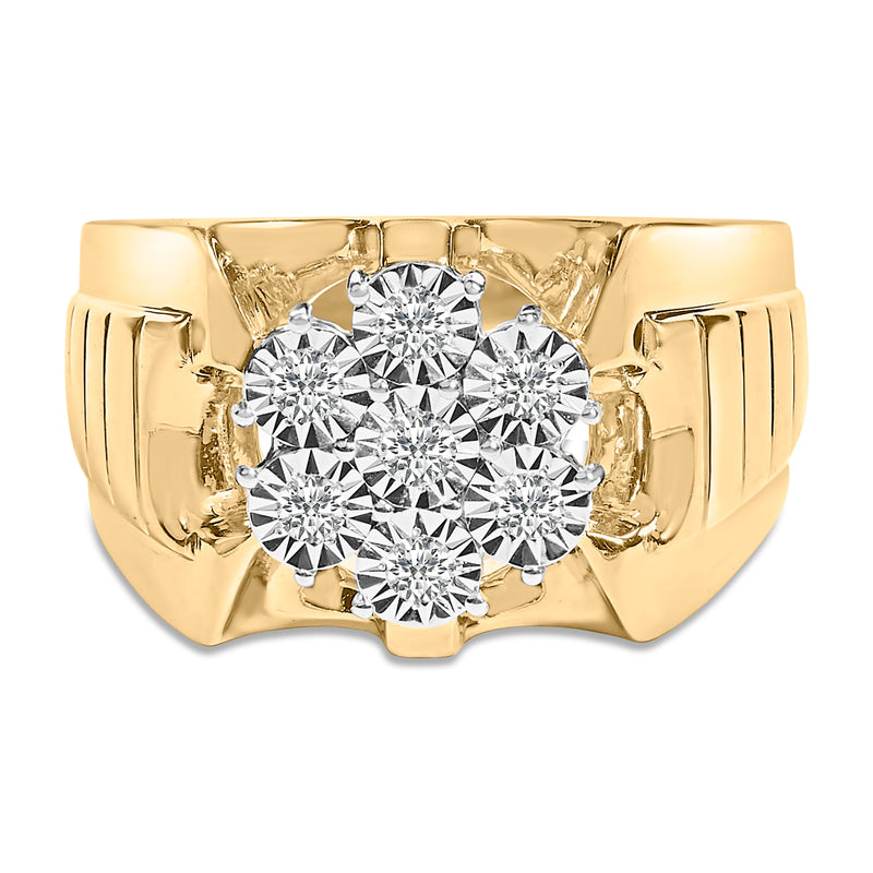 Bids.com Men's 14K Yellow Gold Plated .925 Sterling Silver 1/3 Cttw Miracle-Set Floral Diamond Cluster Ring (I-J Color, I1-I2 Clarity) - Size 10 Rings
