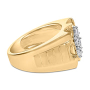 Bids.com Men's 14K Yellow Gold Plated .925 Sterling Silver 1/3 Cttw Miracle-Set Floral Diamond Cluster Ring (I-J Color, I1-I2 Clarity) - Size 10 Rings