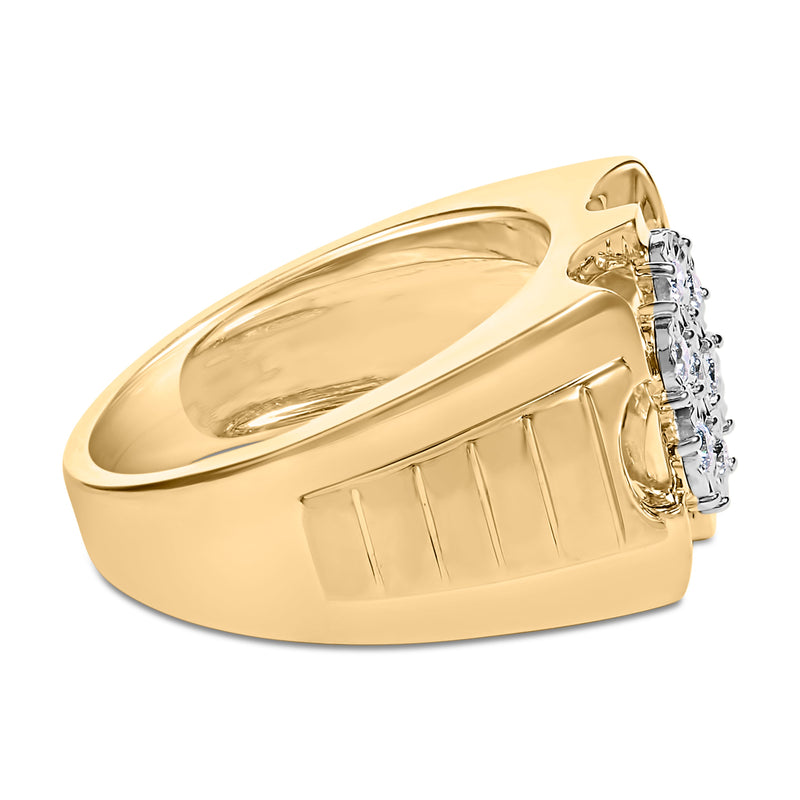 Bids.com Men's 14K Yellow Gold Plated .925 Sterling Silver 1/3 Cttw Miracle-Set Floral Diamond Cluster Ring (I-J Color, I1-I2 Clarity) - Size 10 Rings