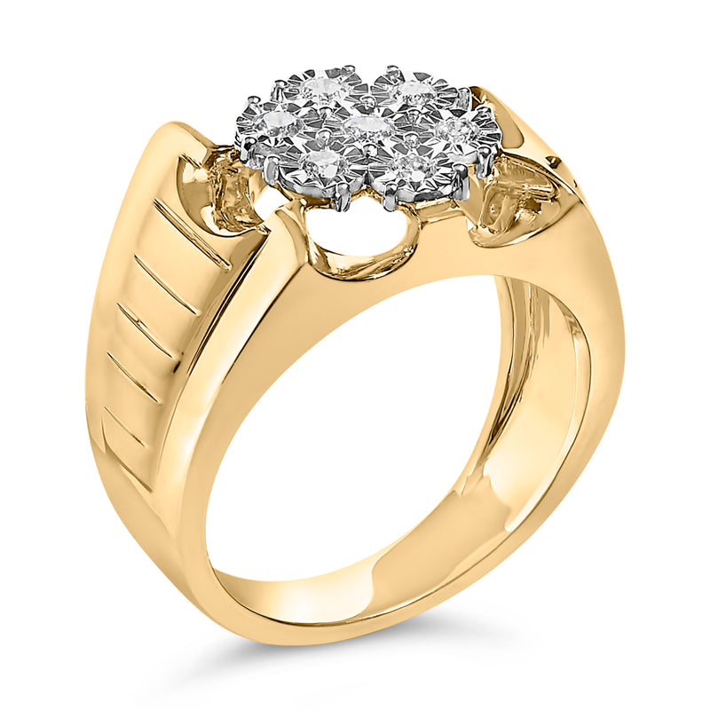 Bids.com Men's 14K Yellow Gold Plated .925 Sterling Silver 1/3 Cttw Miracle-Set Floral Diamond Cluster Ring (I-J Color, I1-I2 Clarity) - Size 10 Rings