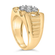 Bids.com Men's 14K Yellow Gold Plated .925 Sterling Silver 1/3 Cttw Miracle-Set Floral Diamond Cluster Ring (I-J Color, I1-I2 Clarity) - Size 10 Rings