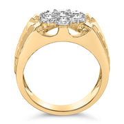 Bids.com Men's 14K Yellow Gold Plated .925 Sterling Silver 1/3 Cttw Miracle-Set Floral Diamond Cluster Ring (I-J Color, I1-I2 Clarity) - Size 10 Rings