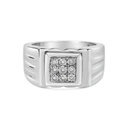 Bids.com .925 Sterling Silver Diamond Accent Miracle-Set 9 Stone Ridged Band Gentlemen's Fashion Ring (I-J Color, I3 Clarity) - Size 10 Rings