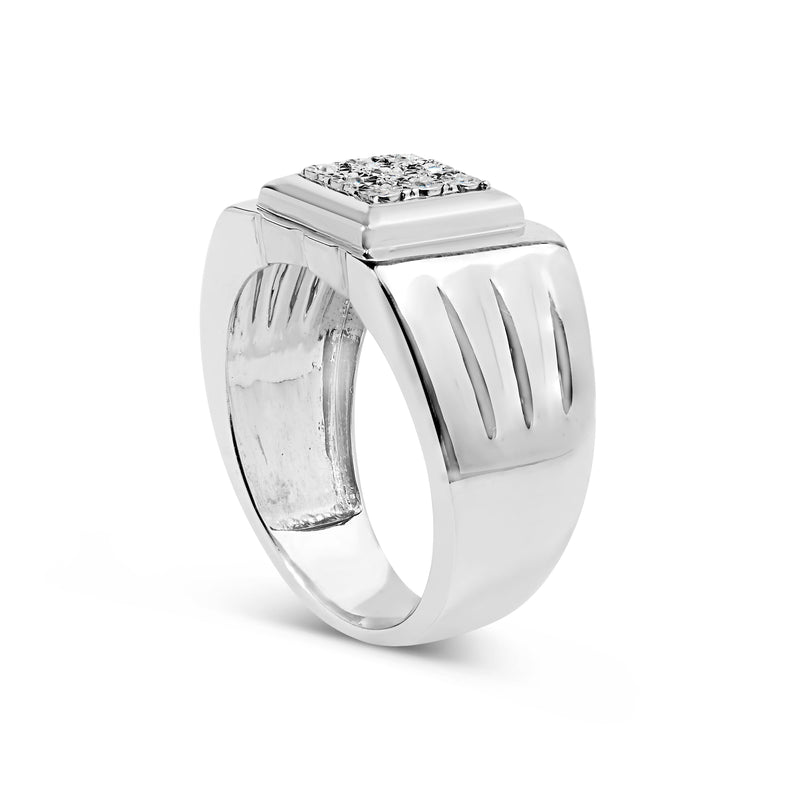 Bids.com .925 Sterling Silver Diamond Accent Miracle-Set 9 Stone Ridged Band Gentlemen's Fashion Ring (I-J Color, I3 Clarity) - Size 10 Rings