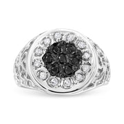 Bids.com .925 Sterling Silver 1/4 Cttw White and Black Treated Diamond Halo Cluster Ring for Men (I-J Color, I3 Clarity) - Size 10 Rings