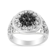 Bids.com .925 Sterling Silver 1/4 Cttw White and Black Treated Diamond Halo Cluster Ring for Men (I-J Color, I3 Clarity) - Size 10 Rings