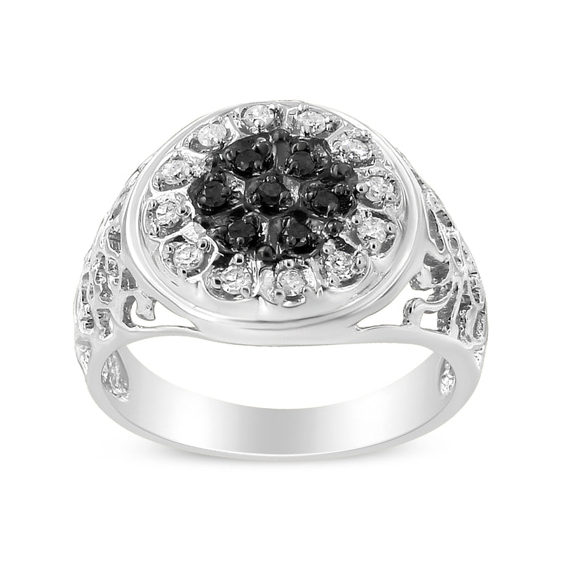 Bids.com .925 Sterling Silver 1/4 Cttw White and Black Treated Diamond Halo Cluster Ring for Men (I-J Color, I3 Clarity) - Size 10 Rings