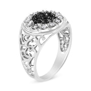 Bids.com .925 Sterling Silver 1/4 Cttw White and Black Treated Diamond Halo Cluster Ring for Men (I-J Color, I3 Clarity) - Size 10 Rings