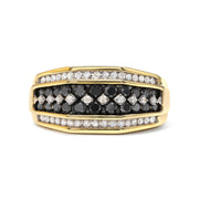 Bids.com Men's 14K Yellow Gold Plated .925 Sterling Silver 1 1/2 Cttw White and Black Treated Diamond Cluster Ring (Black / I-J Color, I2-I3 Clarity) - Size 10 Rings