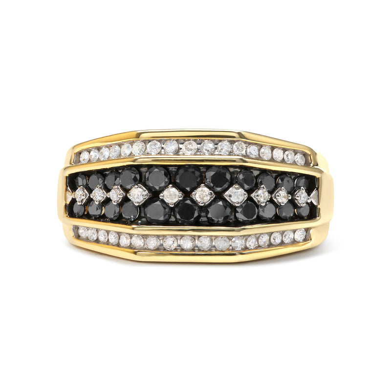 Bids.com Men's 14K Yellow Gold Plated .925 Sterling Silver 1 1/2 Cttw White and Black Treated Diamond Cluster Ring (Black / I-J Color, I2-I3 Clarity) - Size 10 Rings