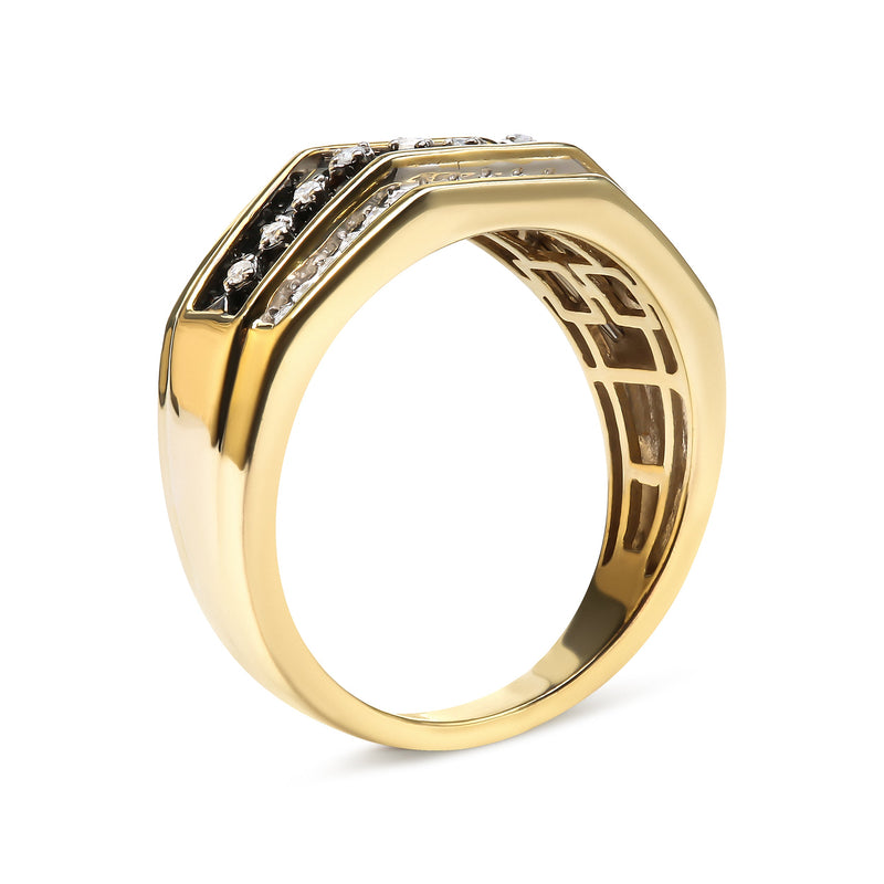 Bids.com Men's 14K Yellow Gold Plated .925 Sterling Silver 1 1/2 Cttw White and Black Treated Diamond Cluster Ring (Black / I-J Color, I2-I3 Clarity) - Size 10 Rings