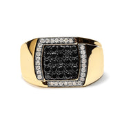 Bids.com Men's 10K Yellow Gold 1.00 Cttw Cushion Cluster Black and White Diamond Statement Ring (I-J Color, I2-I3 Clarity) - Ring Size 10.5 Rings