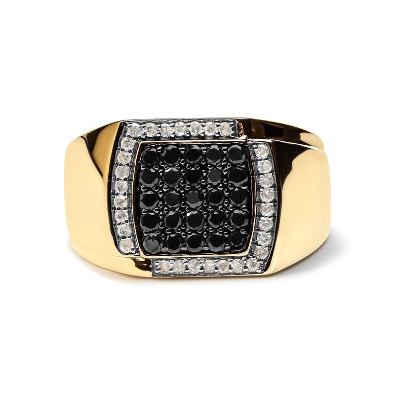 Bids.com Men's 10K Yellow Gold 1.00 Cttw Cushion Cluster Black and White Diamond Statement Ring (I-J Color, I2-I3 Clarity) - Ring Size 10.5 Rings