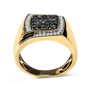 Bids.com Men's 10K Yellow Gold 1.00 Cttw Cushion Cluster Black and White Diamond Statement Ring (I-J Color, I2-I3 Clarity) - Ring Size 10.5 Rings