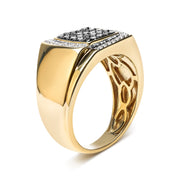 Bids.com Men's 10K Yellow Gold 1.00 Cttw Cushion Cluster Black and White Diamond Statement Ring (I-J Color, I2-I3 Clarity) - Ring Size 10.5 Rings