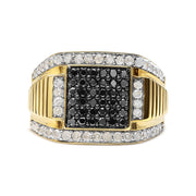 Bids.com Men's 14K Yellow Gold Plated .925 Sterling Silver 1 1/2 Cttw White and Black Treated Diamond Cluster Ring (Black / I-J Color, I2-I3 Clarity) - Size 10 Rings