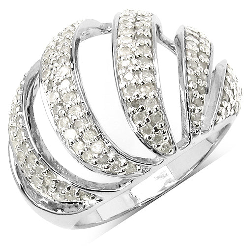Bids.com 0.98 Carat Genuine White Diamond .925 Sterling Silver Ring Rings