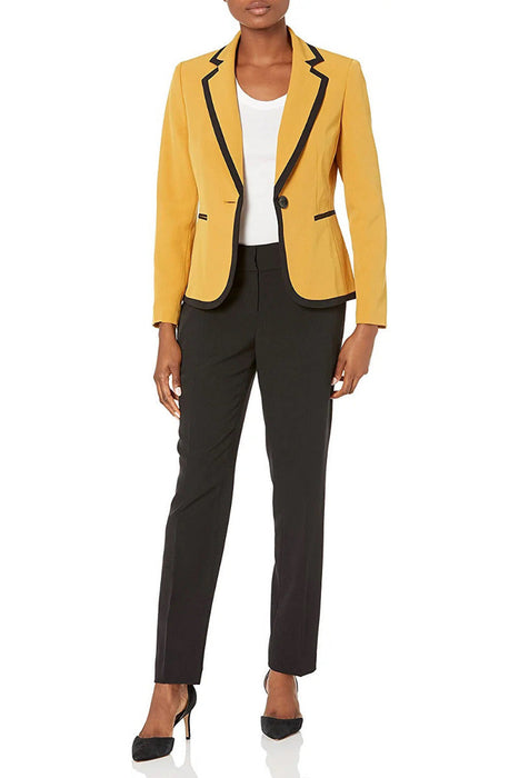 Le Suit Notched Collar One Button Closure Contrast Trim with Matching Pant by Curated Brands