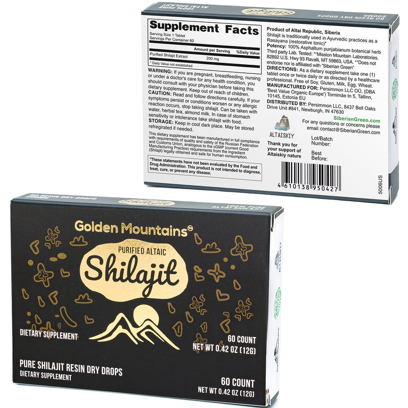 Siberian Green Shilajit Dry Drops | Altai Golden Mountains | 60 x 200mg
