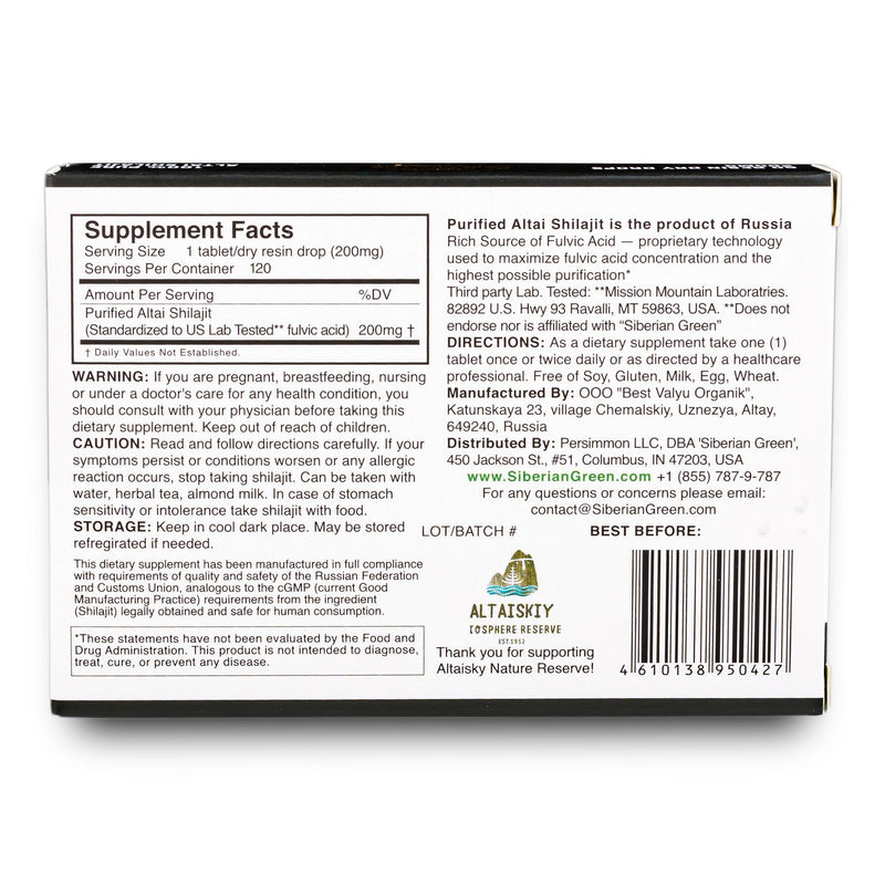 SiberianGreen.com Shilajit 120 Dry Drops: Altai Golden Mountains Shilajit by Siberian Green Herbs